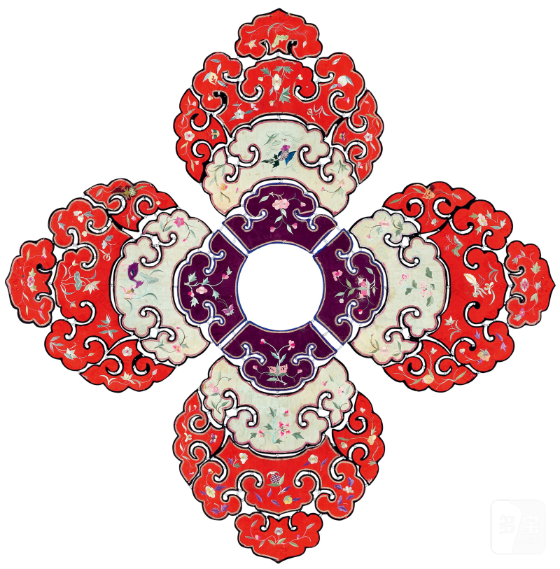 清 四合如意式花卉纹云肩